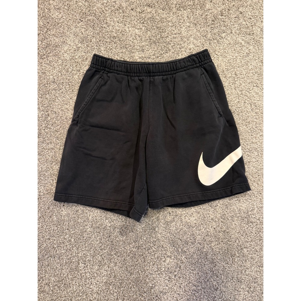 Nike Sweat Shorts Mens Medium Black Big Swoosh Fleece Graphic Athletic AR3084